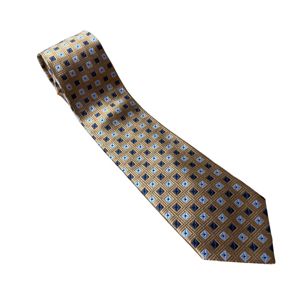 Jos. A. Bank Necktie Mens OS Gold Blue Geometric Silk Signature Collection